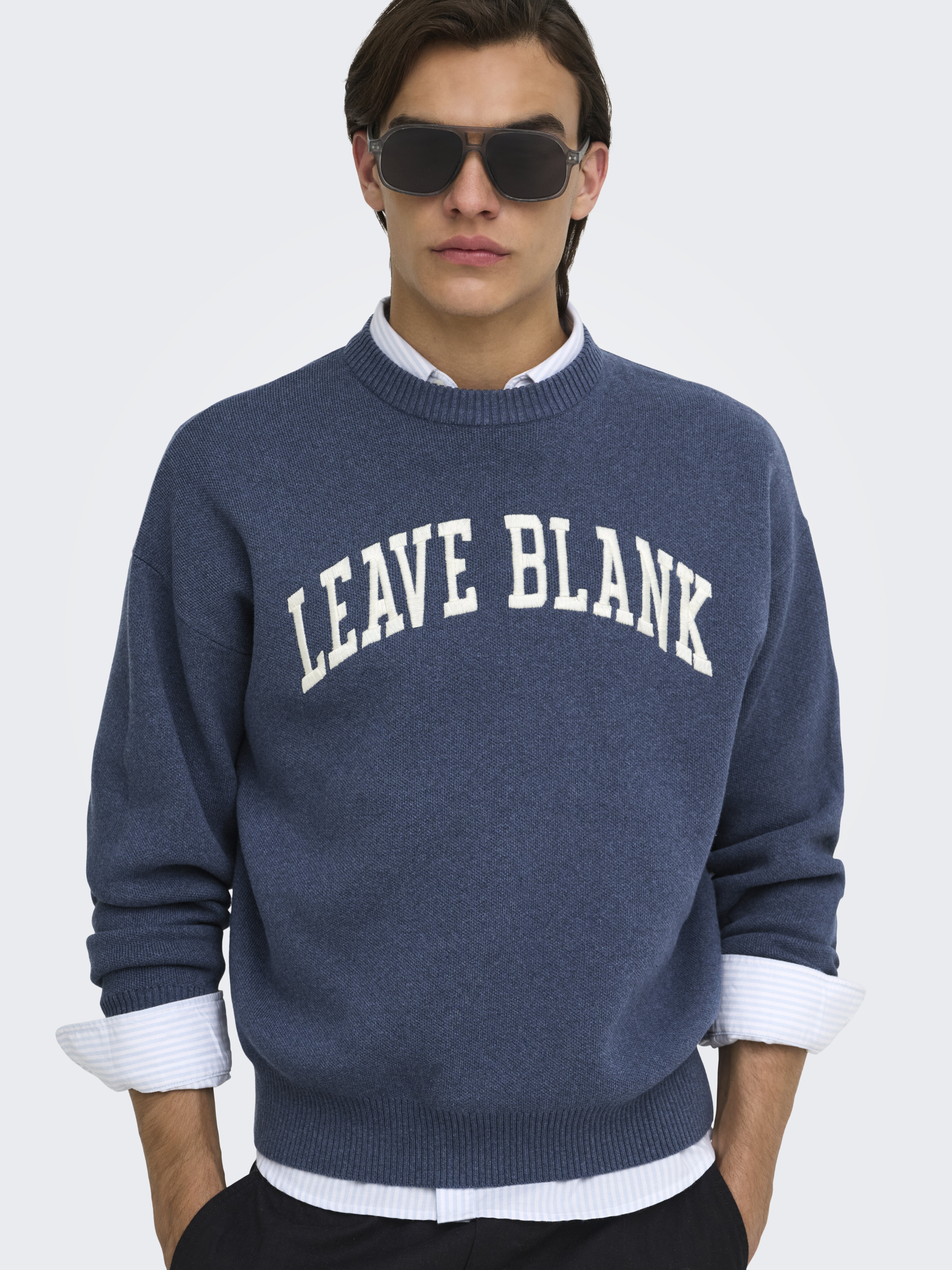 Camisola de Malha com Text Print Azul-3