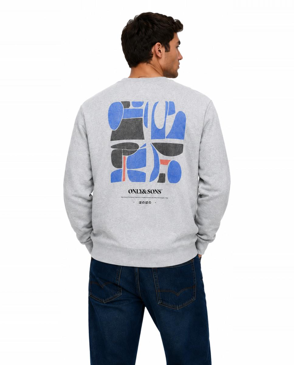 Sweatshirt de Homem com Gola Redonda e Estampado Traseiro Cinzento-2