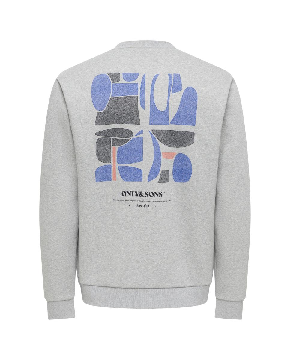 Sweatshirt de Homem com Gola Redonda e Estampado Traseiro Cinzento-4
