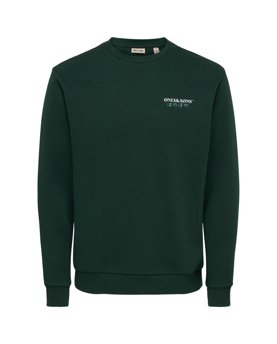 Sweatshirt de Homem com Gola Redonda e Estampado Traseiro Verde-escuro-3