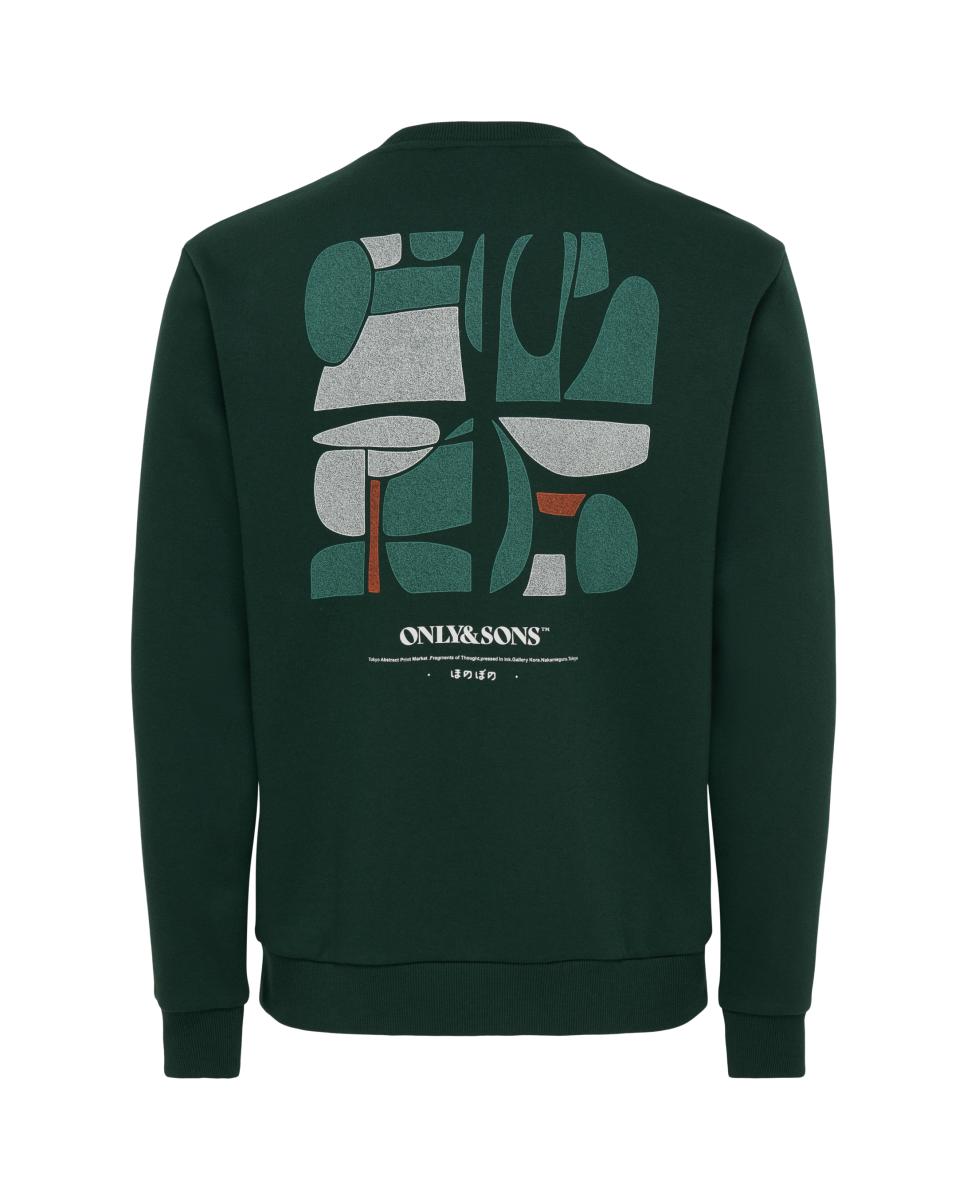 Sweatshirt de Homem com Gola Redonda e Estampado Traseiro Verde-escuro-4