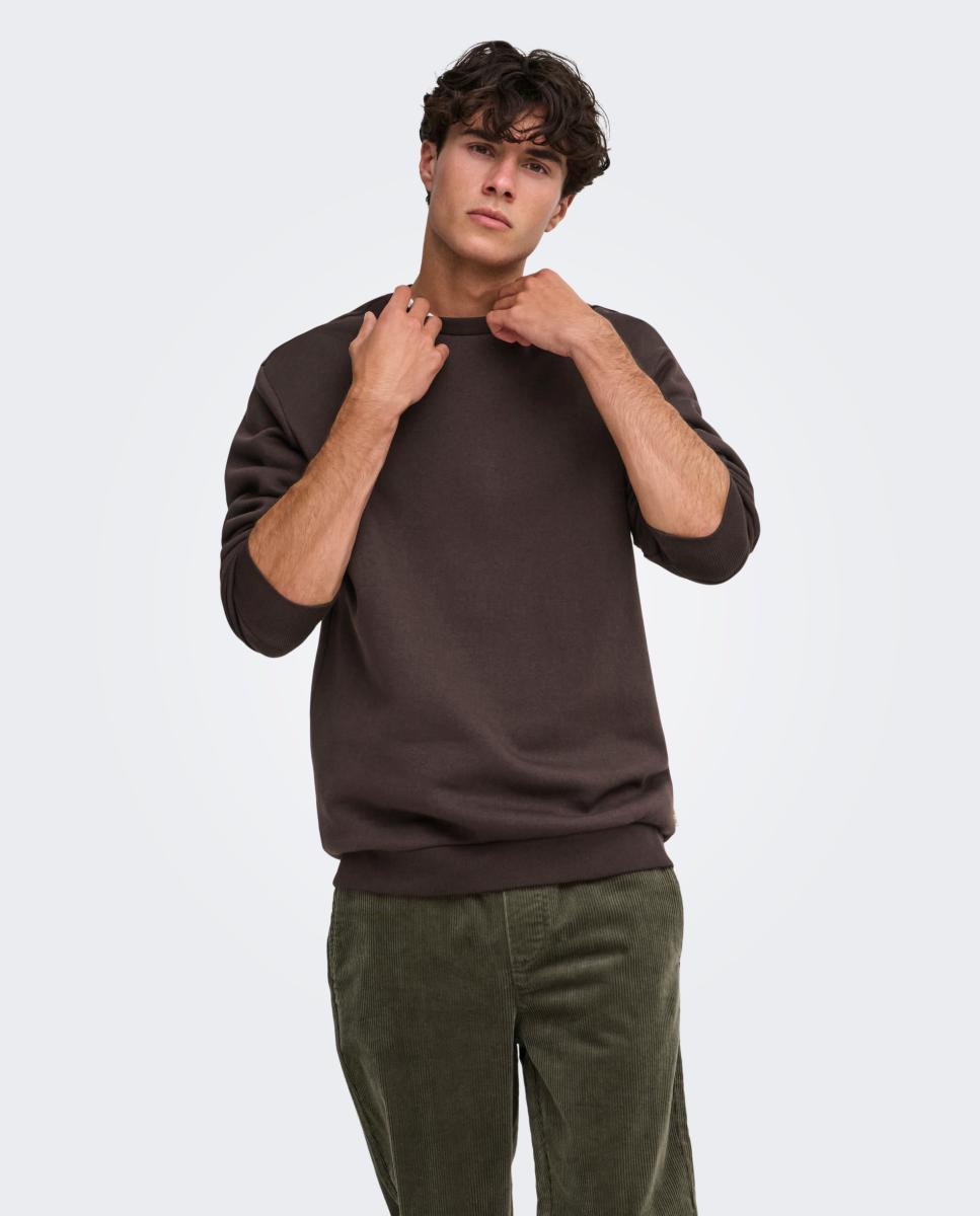 Imagen 0 de Sudadera de hombre básica con cuello redondo. Marrón oscuro