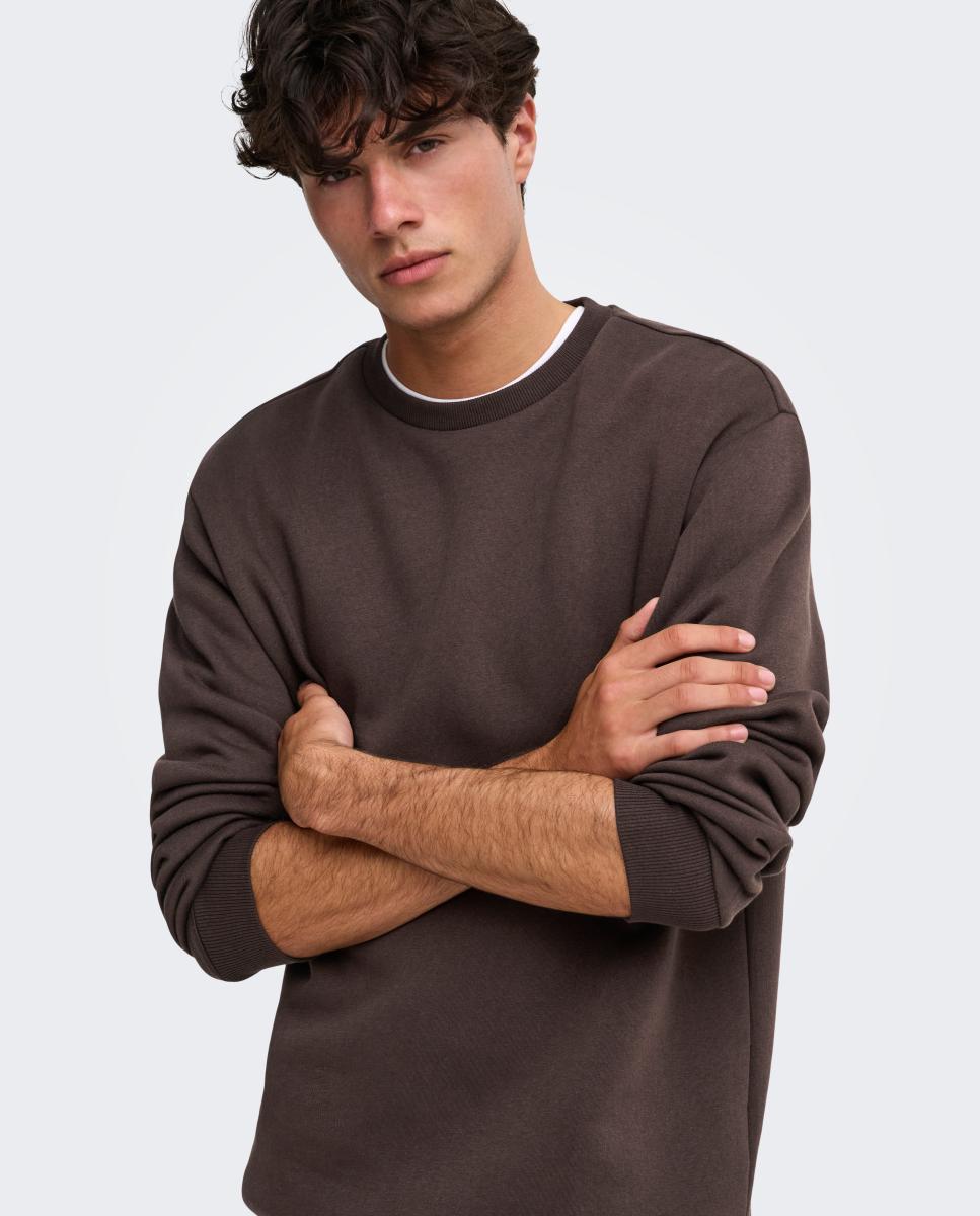 Sudadera de hombre básica con cuello redondo. - Only & Sons - Marrón oscuro Marrón oscuro-3