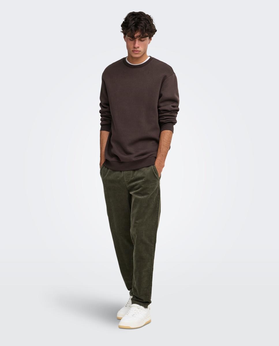 Sudadera de hombre básica con cuello redondo. - Only & Sons - Marrón oscuro Marrón oscuro-7