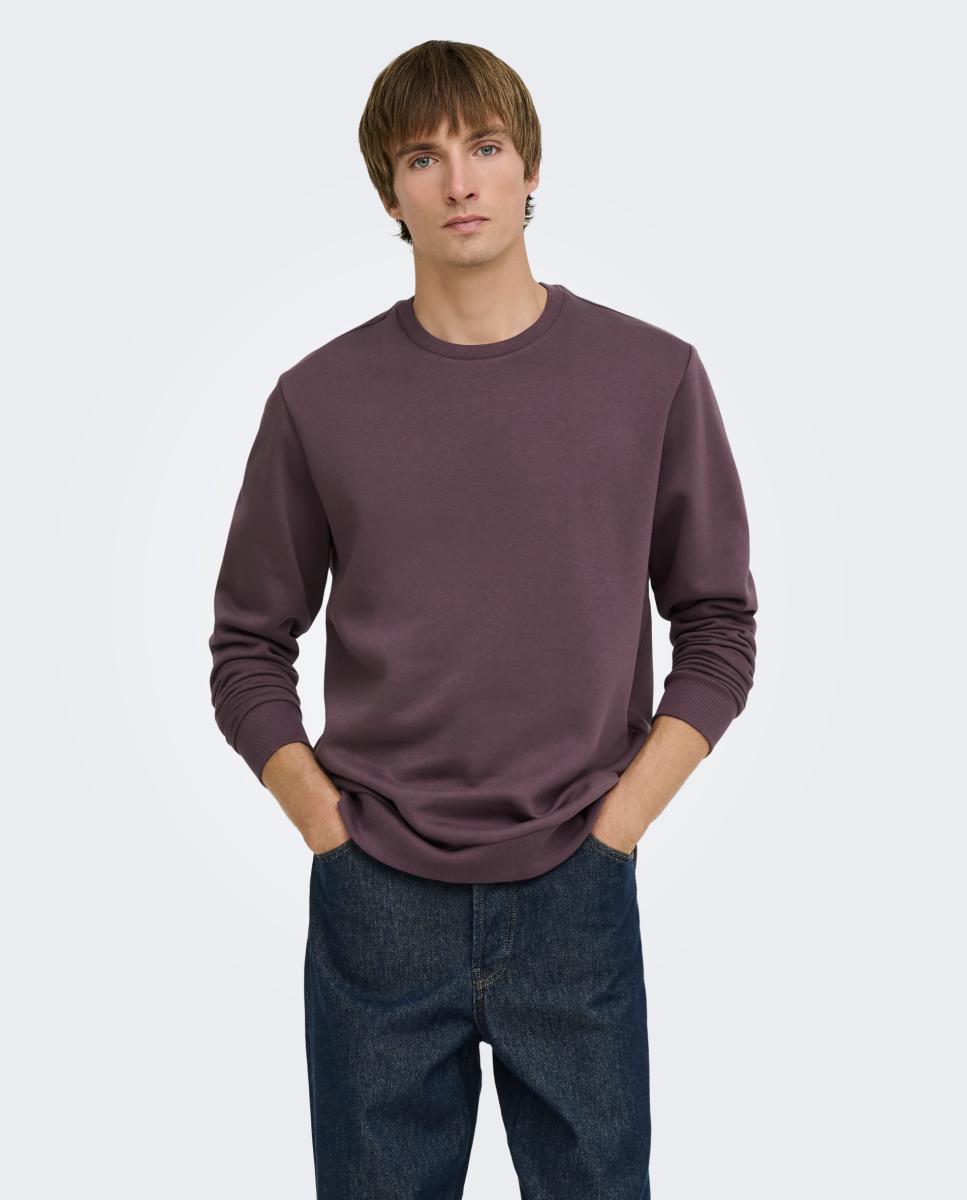 Sudadera de hombre básica con cuello redondo. - Only & Sons - Burdeos Burdeos-1