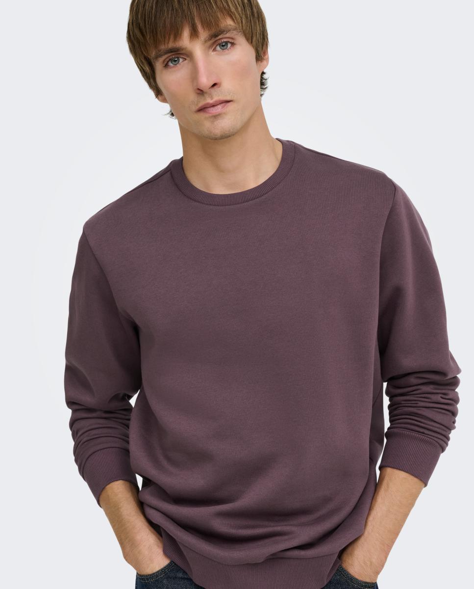 Sudadera de hombre básica con cuello redondo. - Only & Sons - Burdeos Burdeos-3