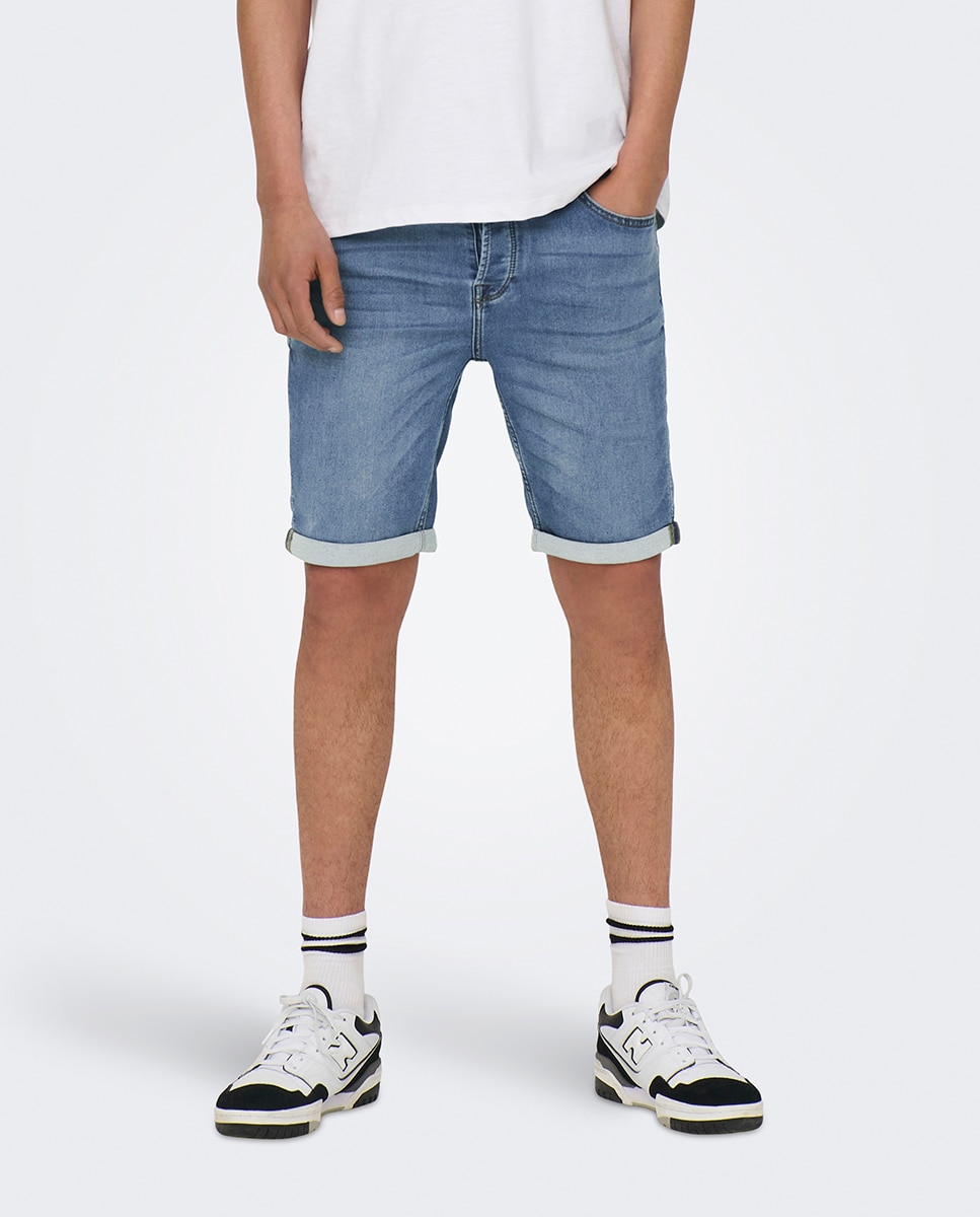 Bermudas de ganga azuis de homem Azul-claro-2