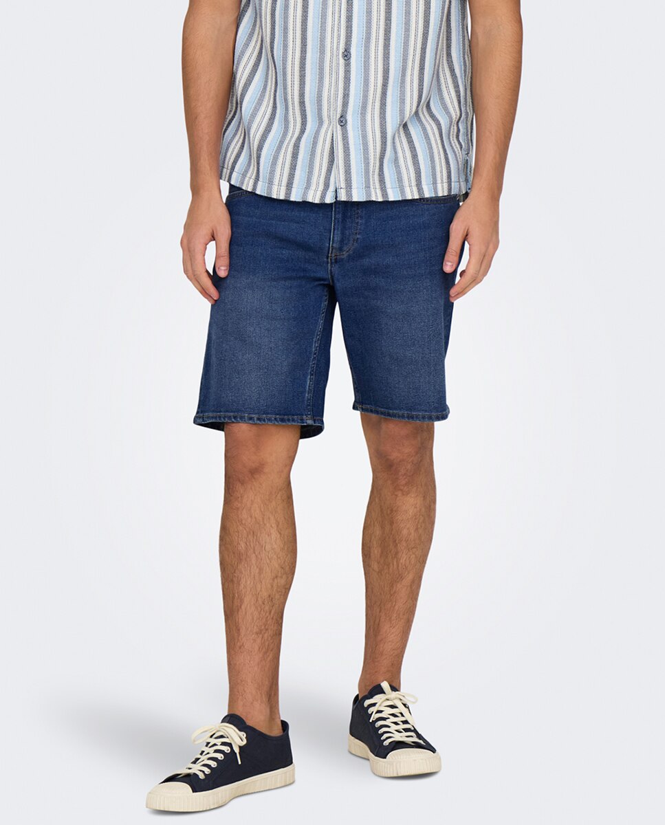 Bermuda vaquera de hombre regular fit - Only & Sons - Azul Azul-2