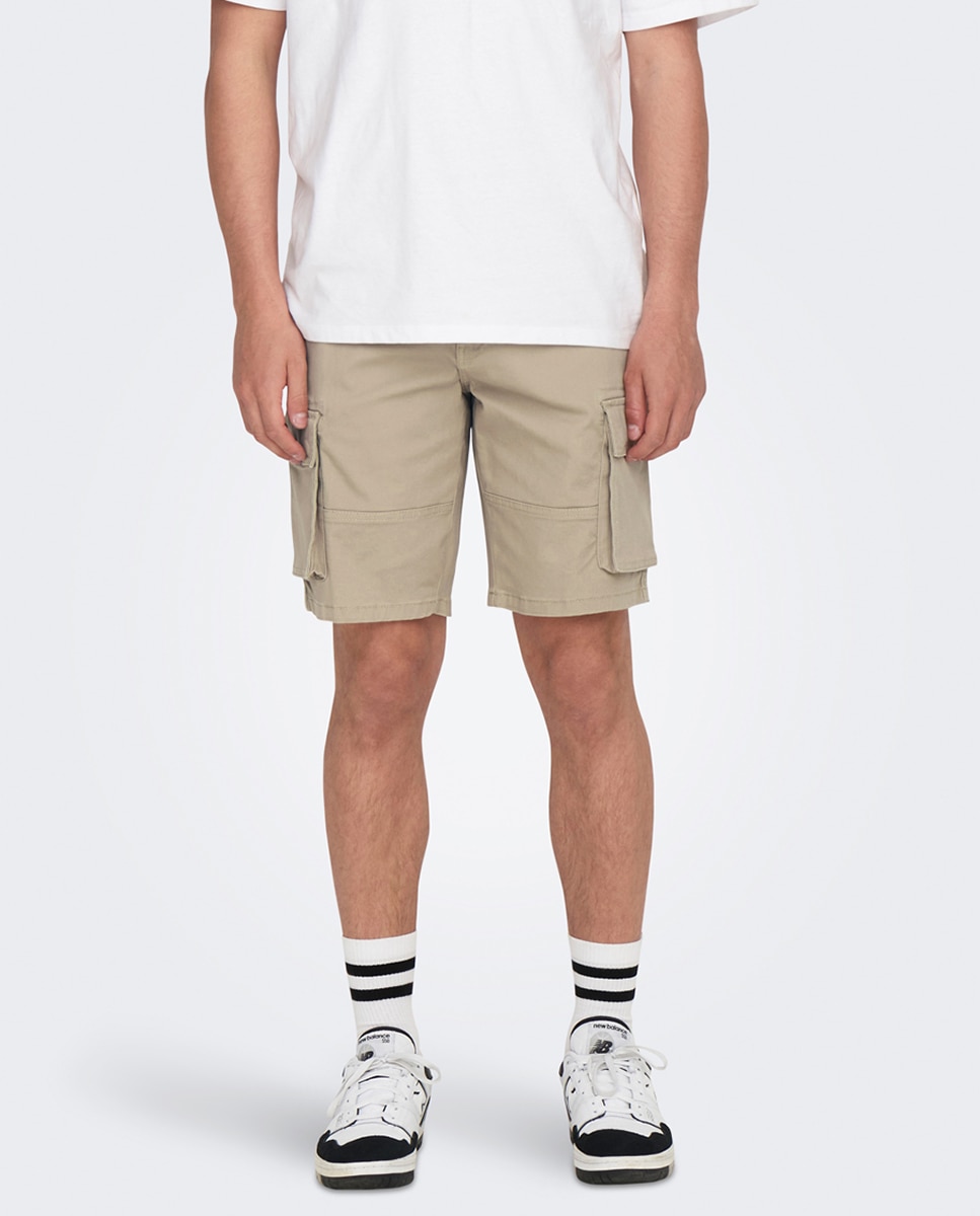 Bermudas Cargo Regular Fit Bege-2