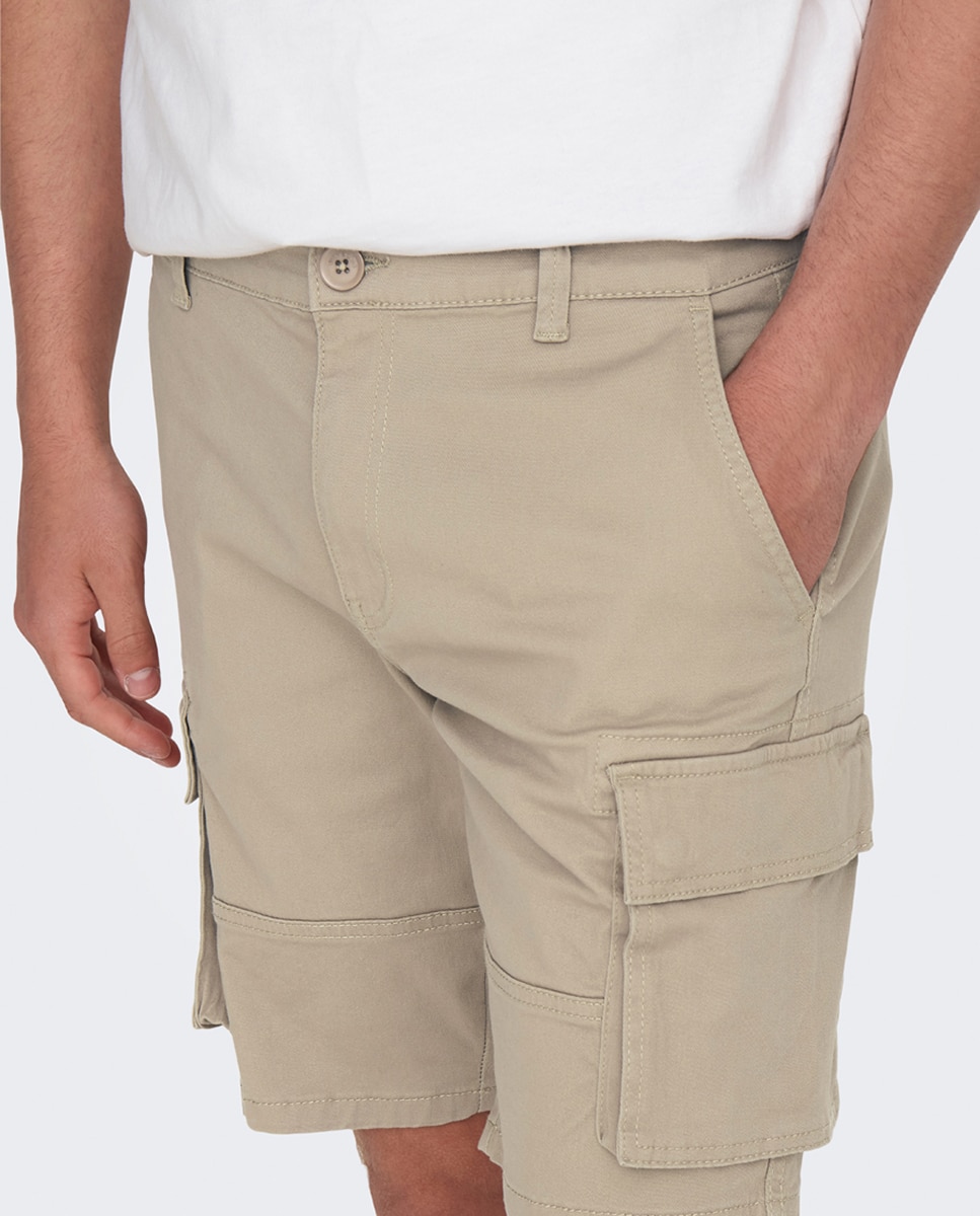 Bermudas Cargo Regular Fit Bege-3
