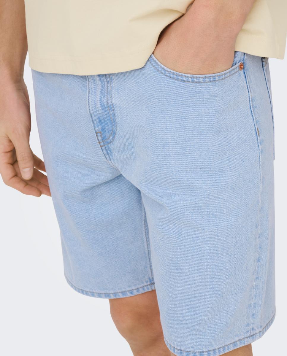 Bermudas de Ganga Straight Fit. 100% Algodão Azul-claro-2
