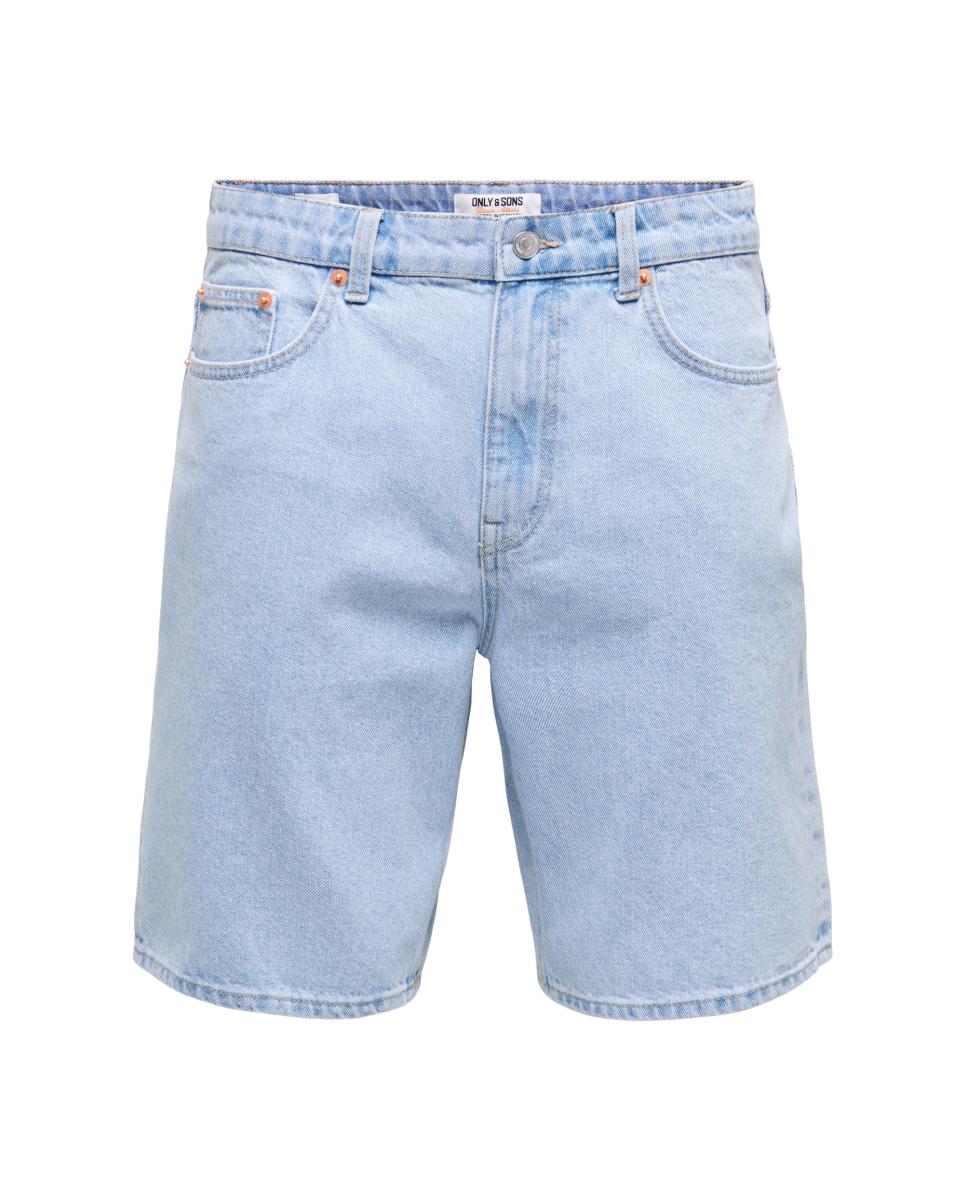 Bermudas de Ganga Straight Fit. 100% Algodão Azul-claro-4