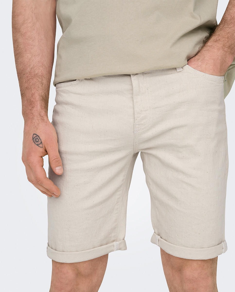 Calções de Ganga Estilo Jogger Bege-2