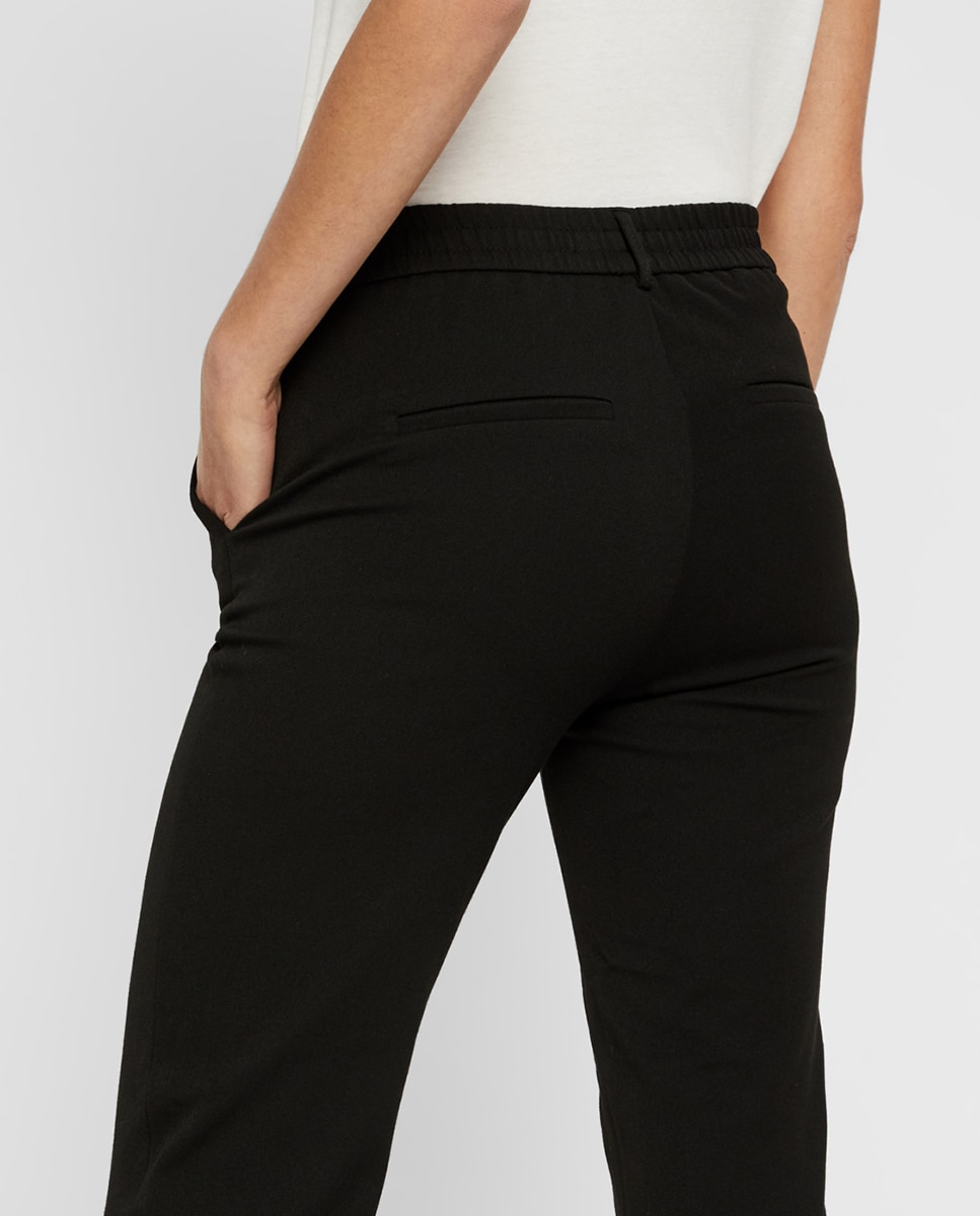 Calças Clássicas com Cintura Elástica Preto-1