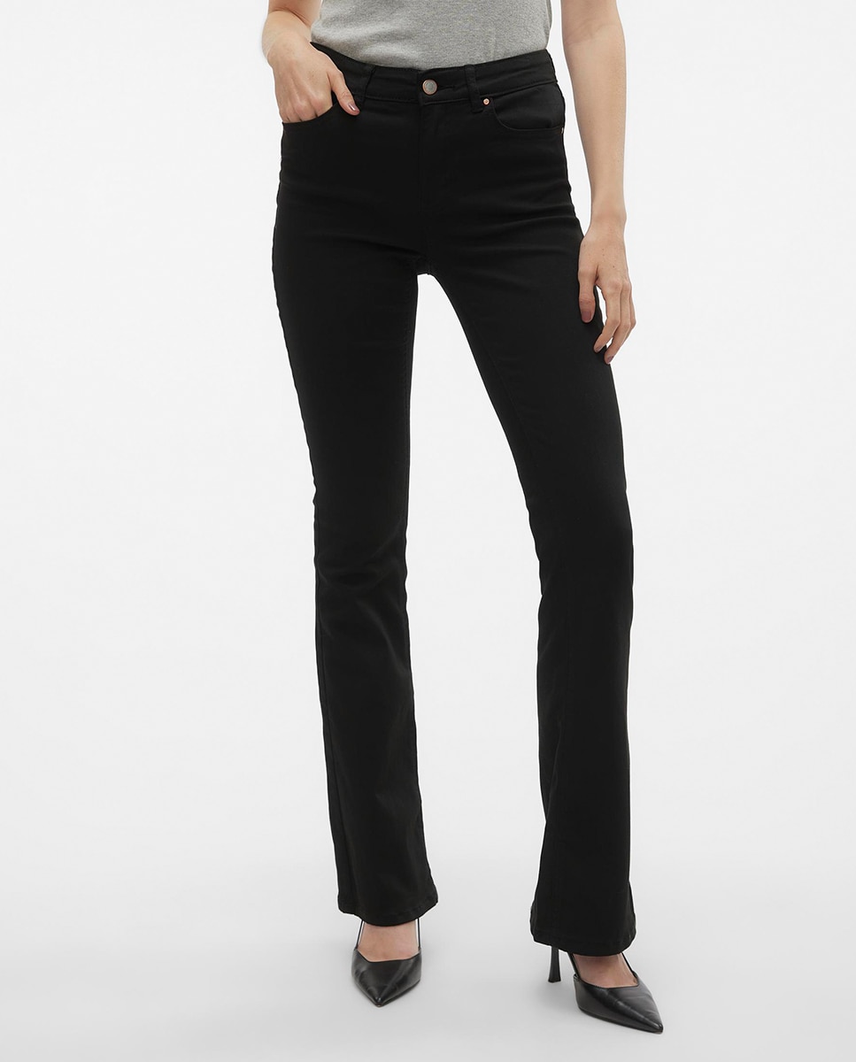 Jeans Flared de Cintura Média Preto-2