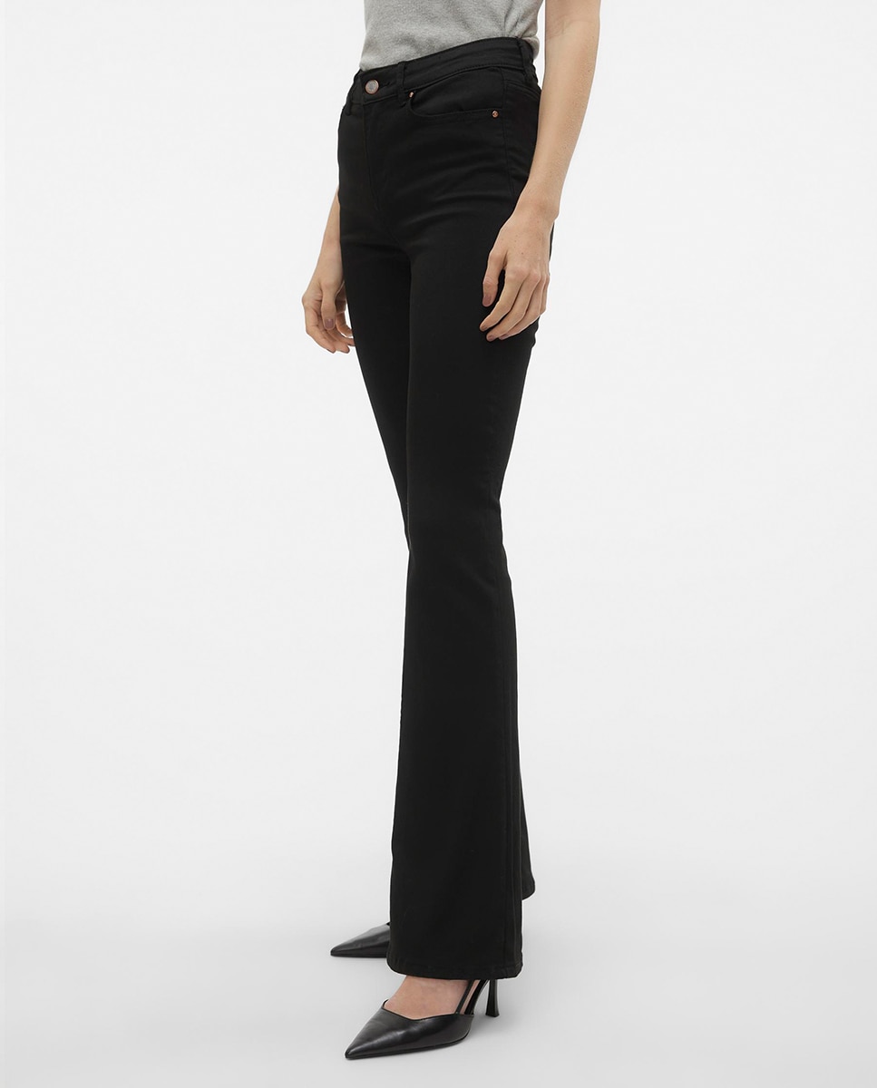 Jeans Flared de Cintura Média Preto-4
