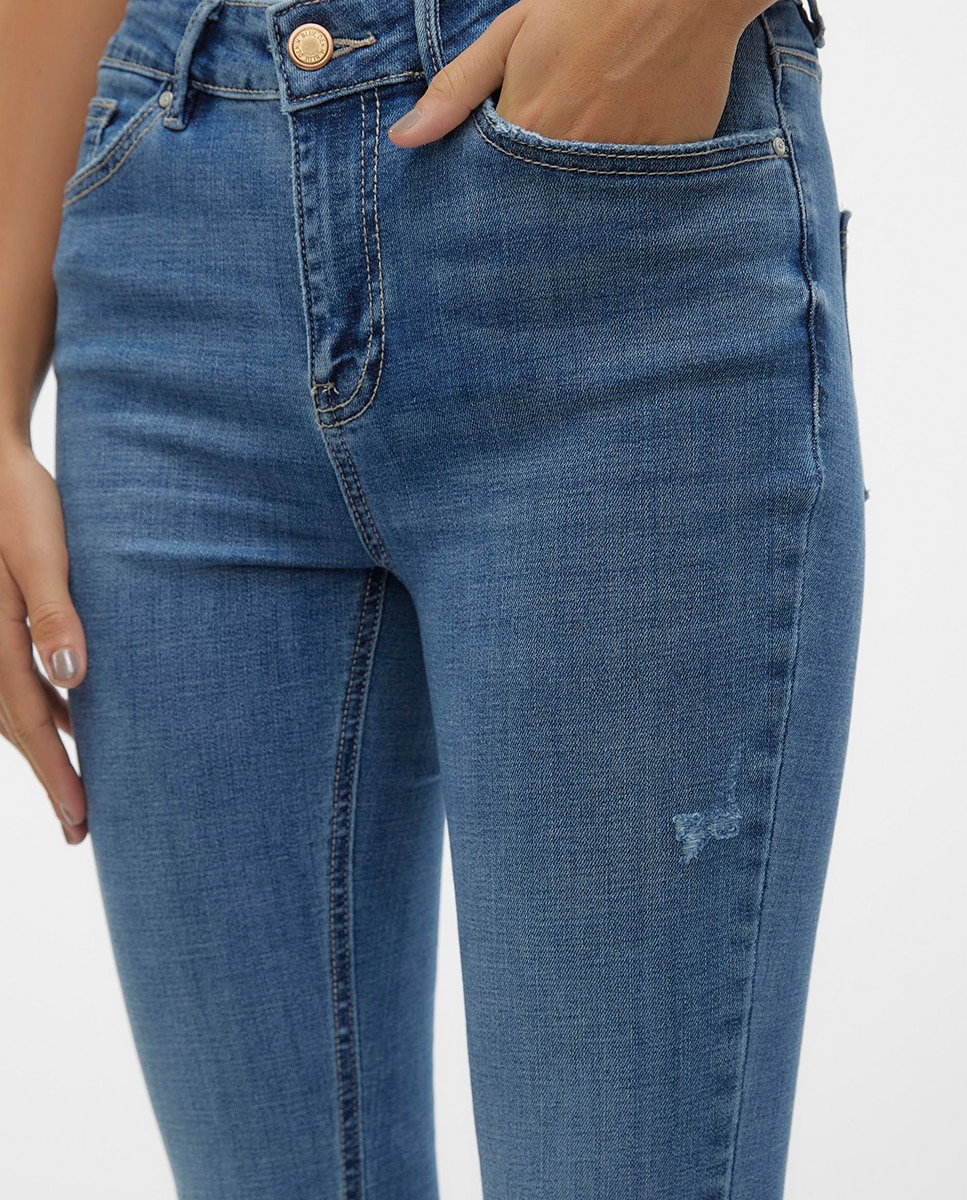 Jeans Skinny com Cintura Média Azul-4