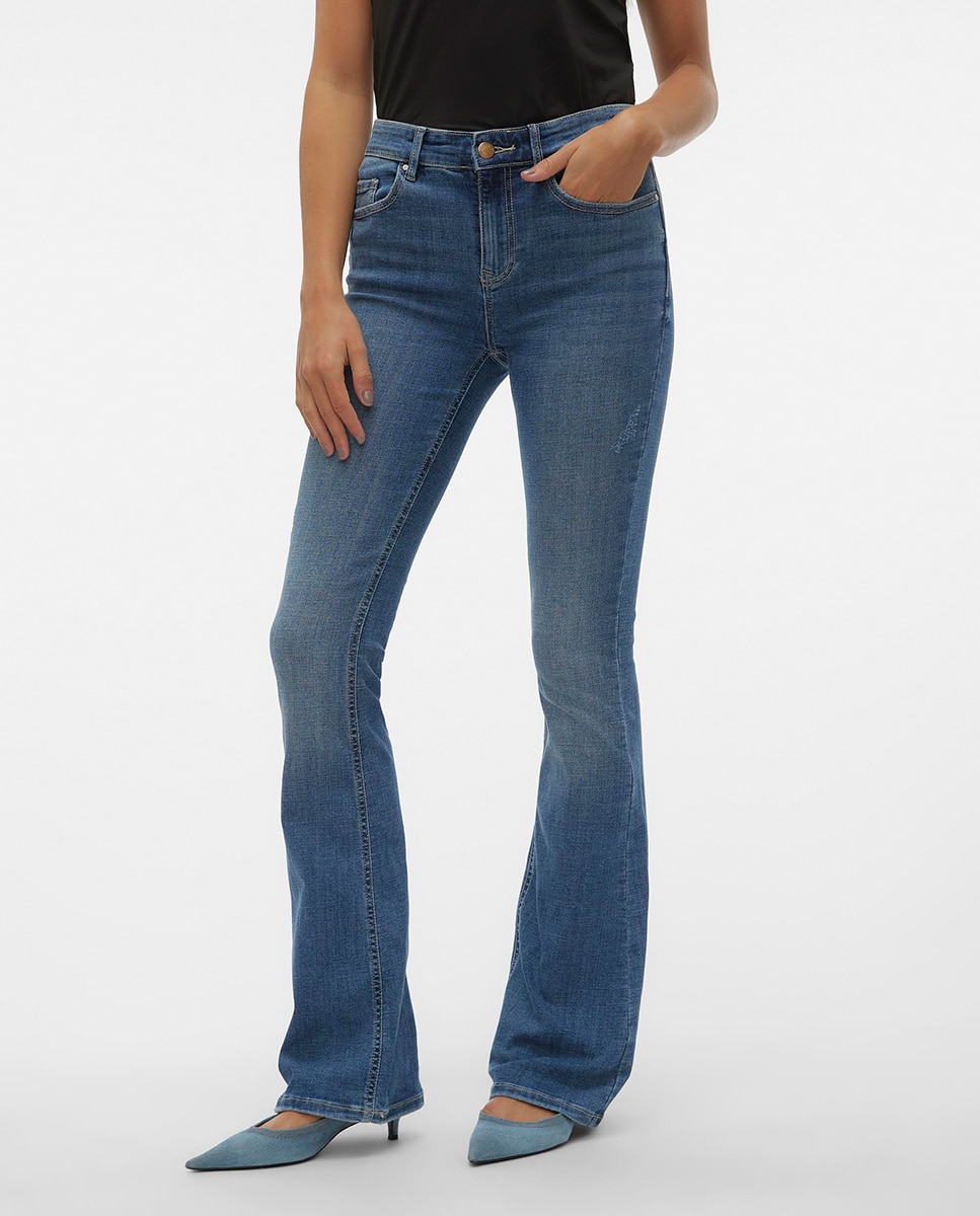 Jeans Flared de Cintura Média Azul-2