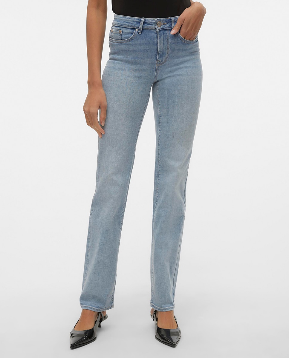 Jeans straight com Cintura Média Azul-2