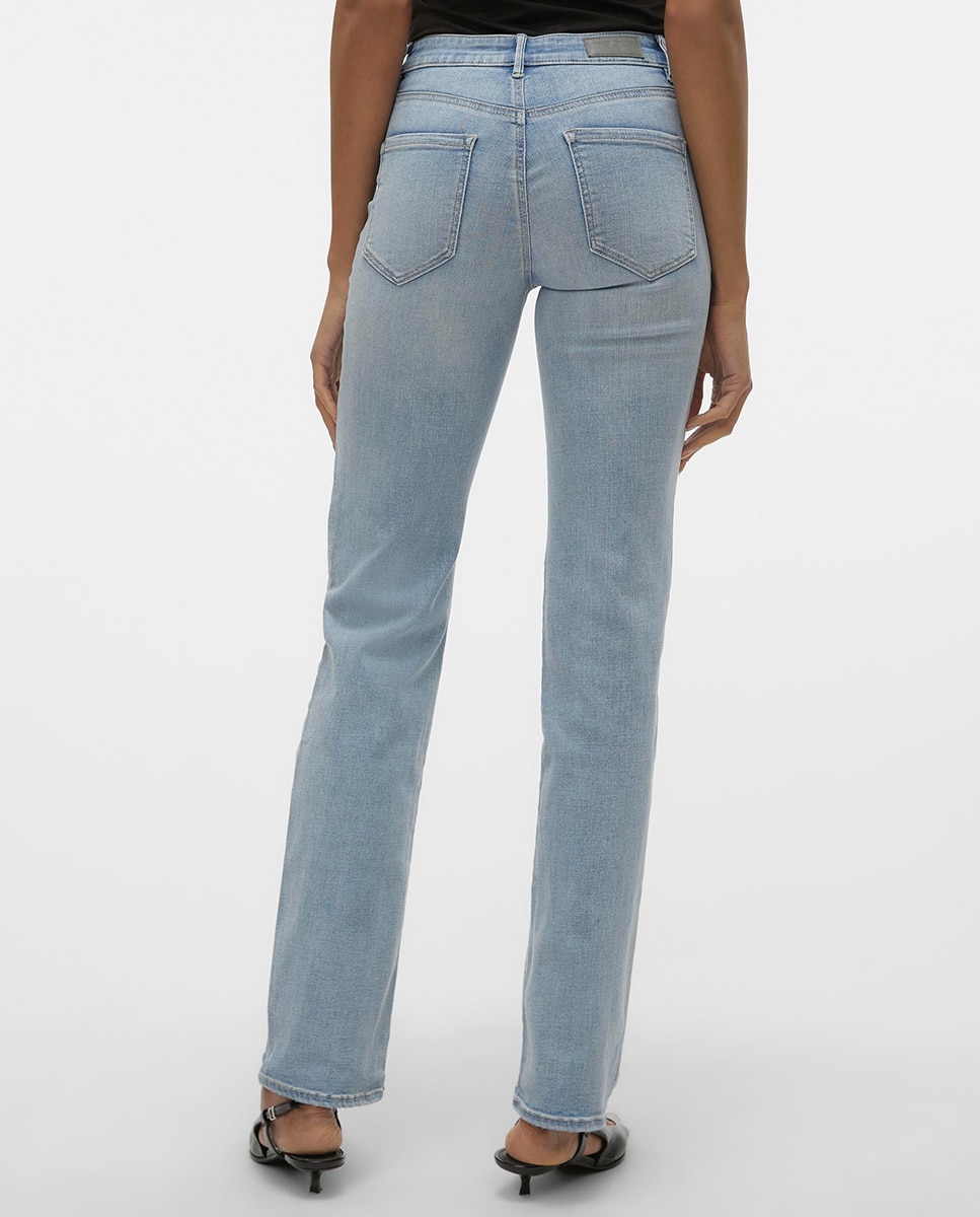 Jeans straight com Cintura Média Azul-3