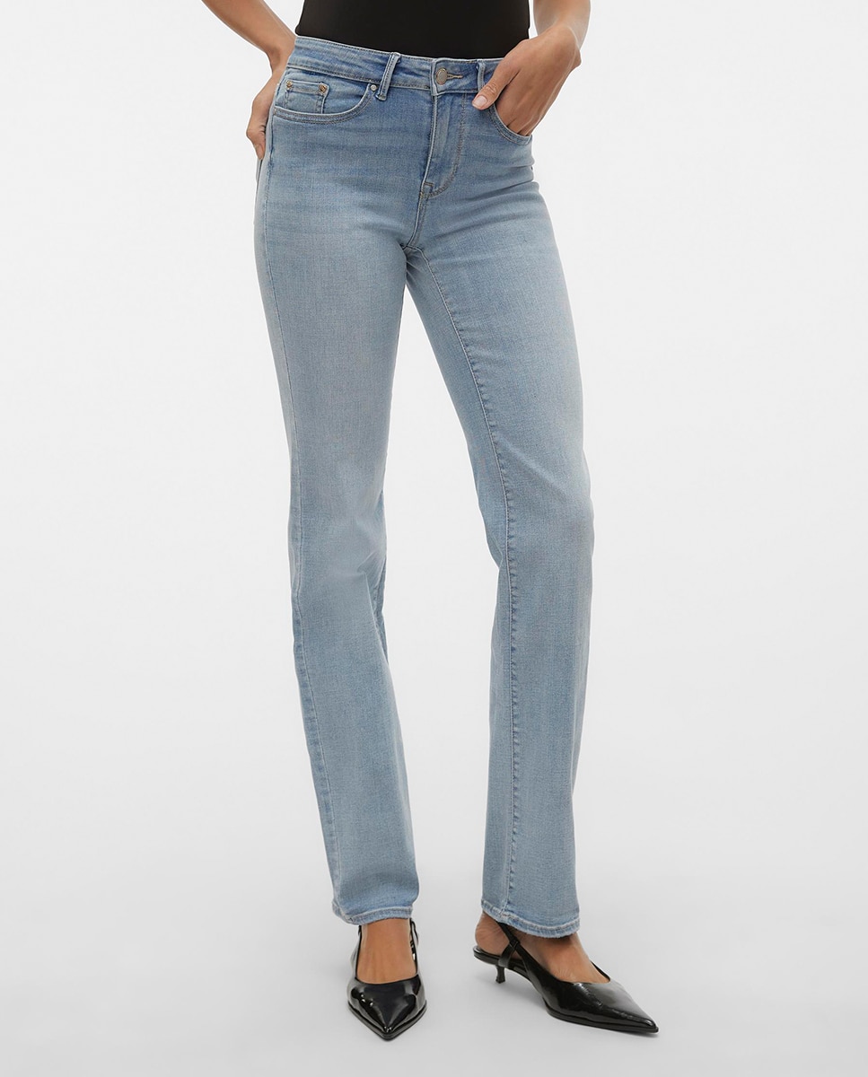 Jeans straight com Cintura Média Azul-4