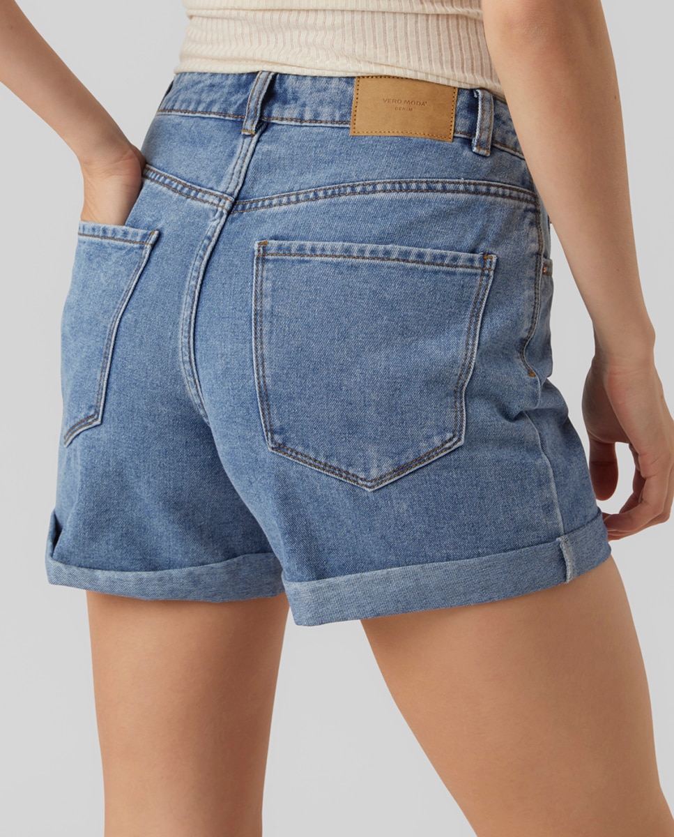 Calções Regular de Ganga Azul-índigo-4