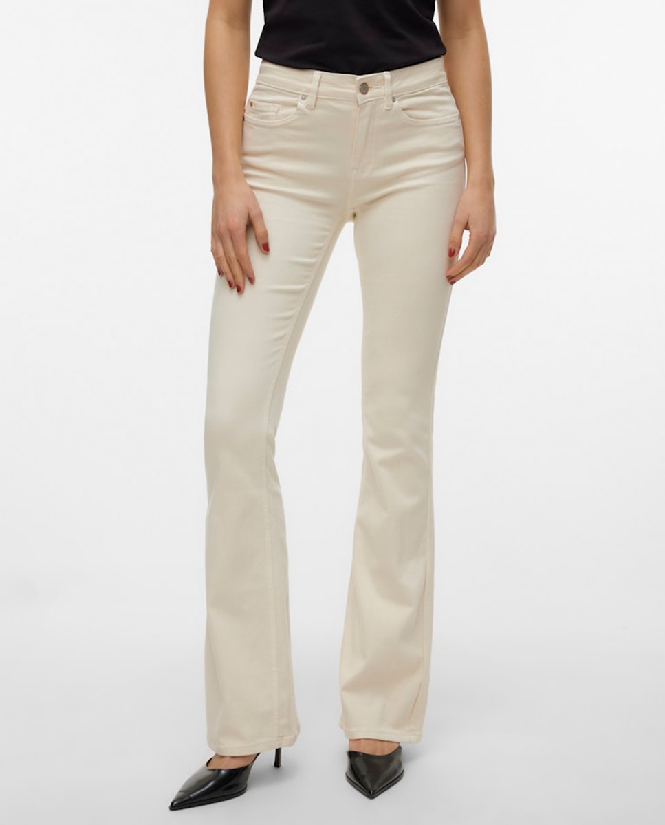 Jeans Flare com Cintura Média Branco-2