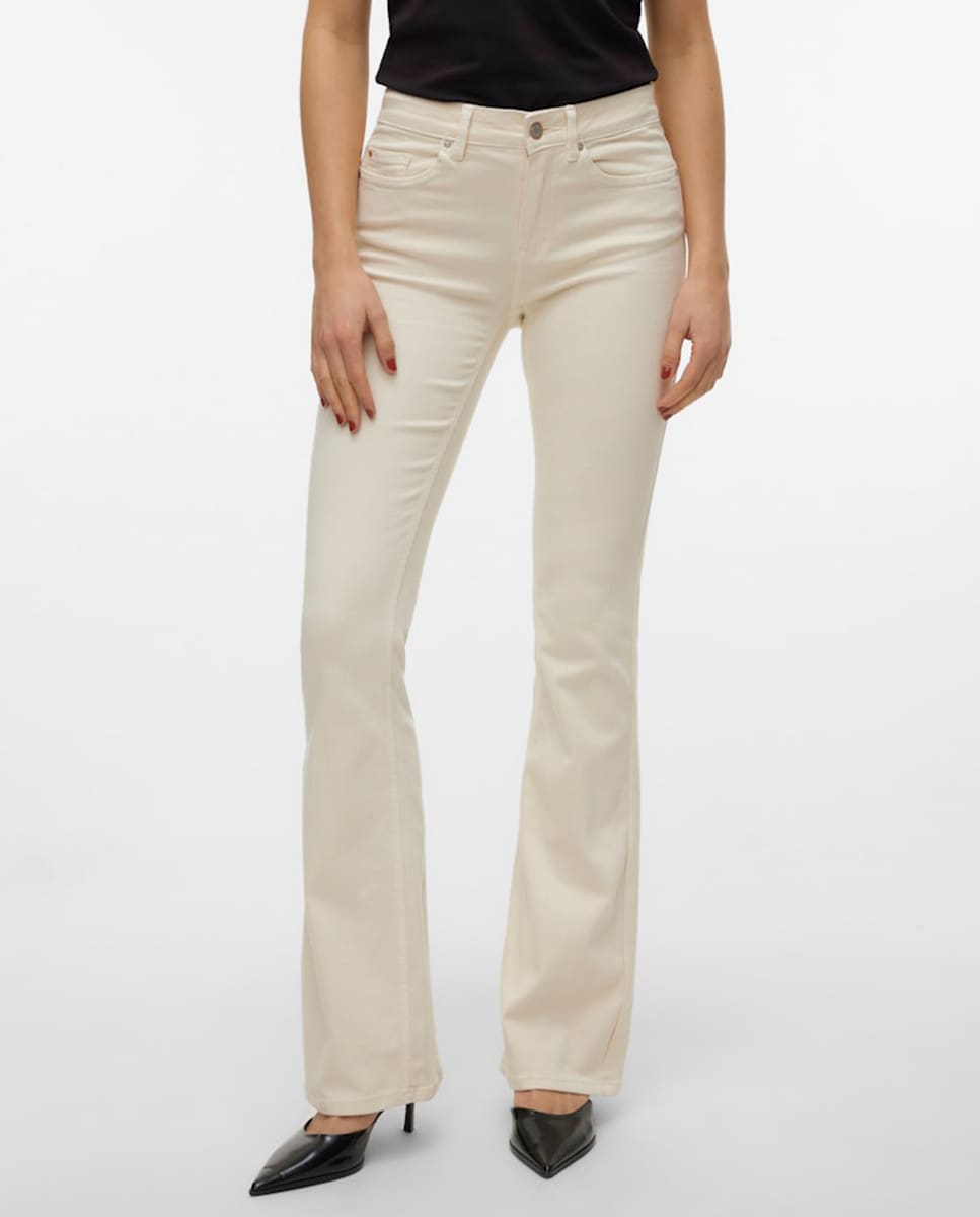 Jeans Flare com Cintura Média Branco-2