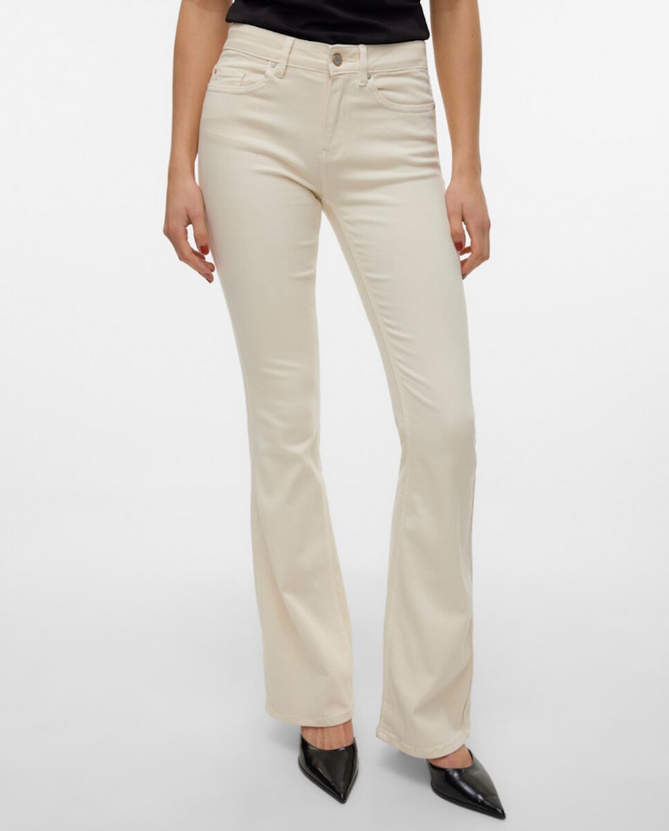 Jeans Flare com Cintura Média Branco-5