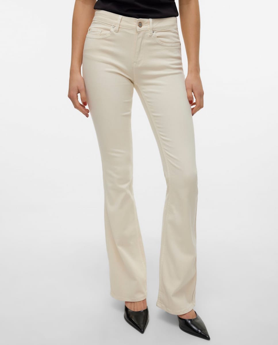 Jeans Flare com Cintura Média Branco-5