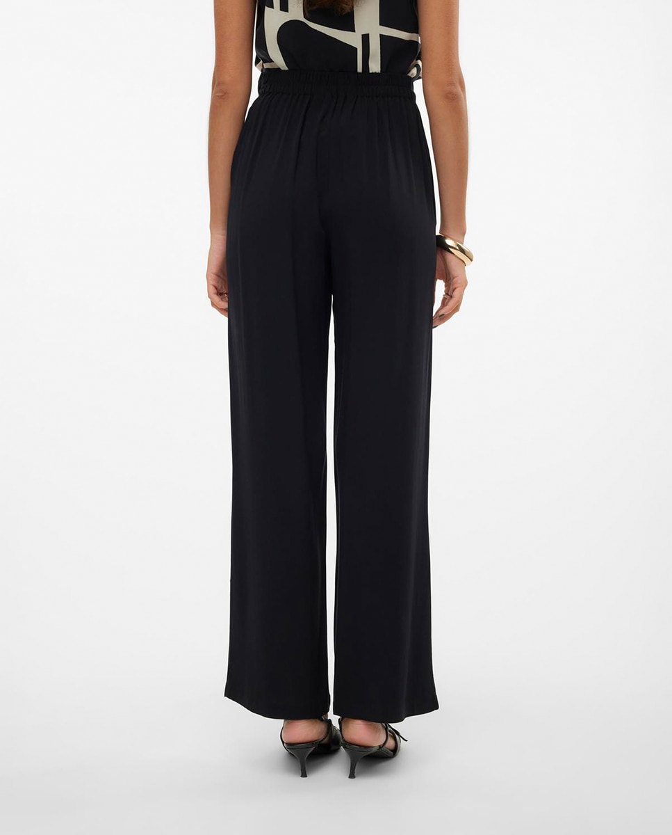 Calças fluidas estampadas de mulher Preto-3