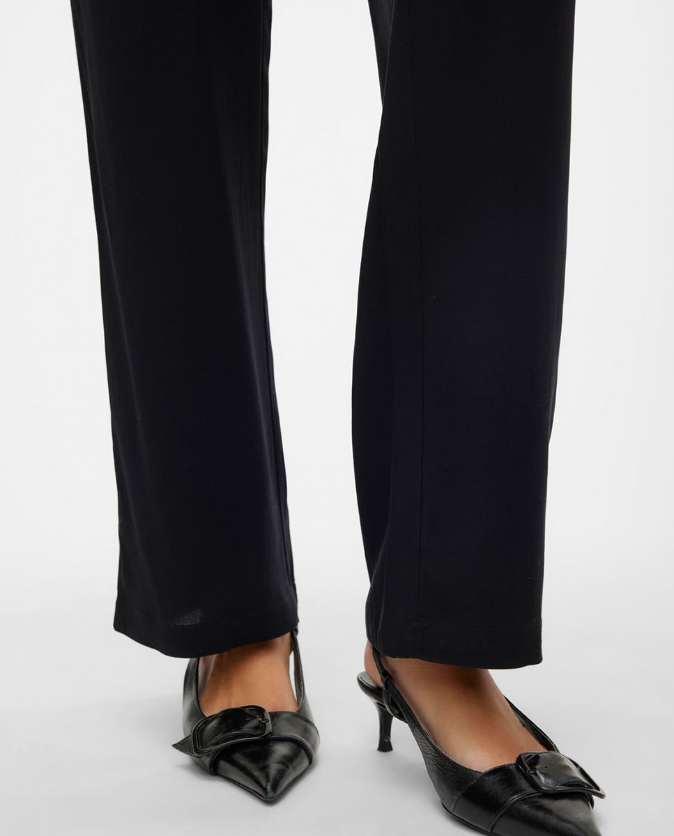 Calças fluidas estampadas de mulher Preto-5