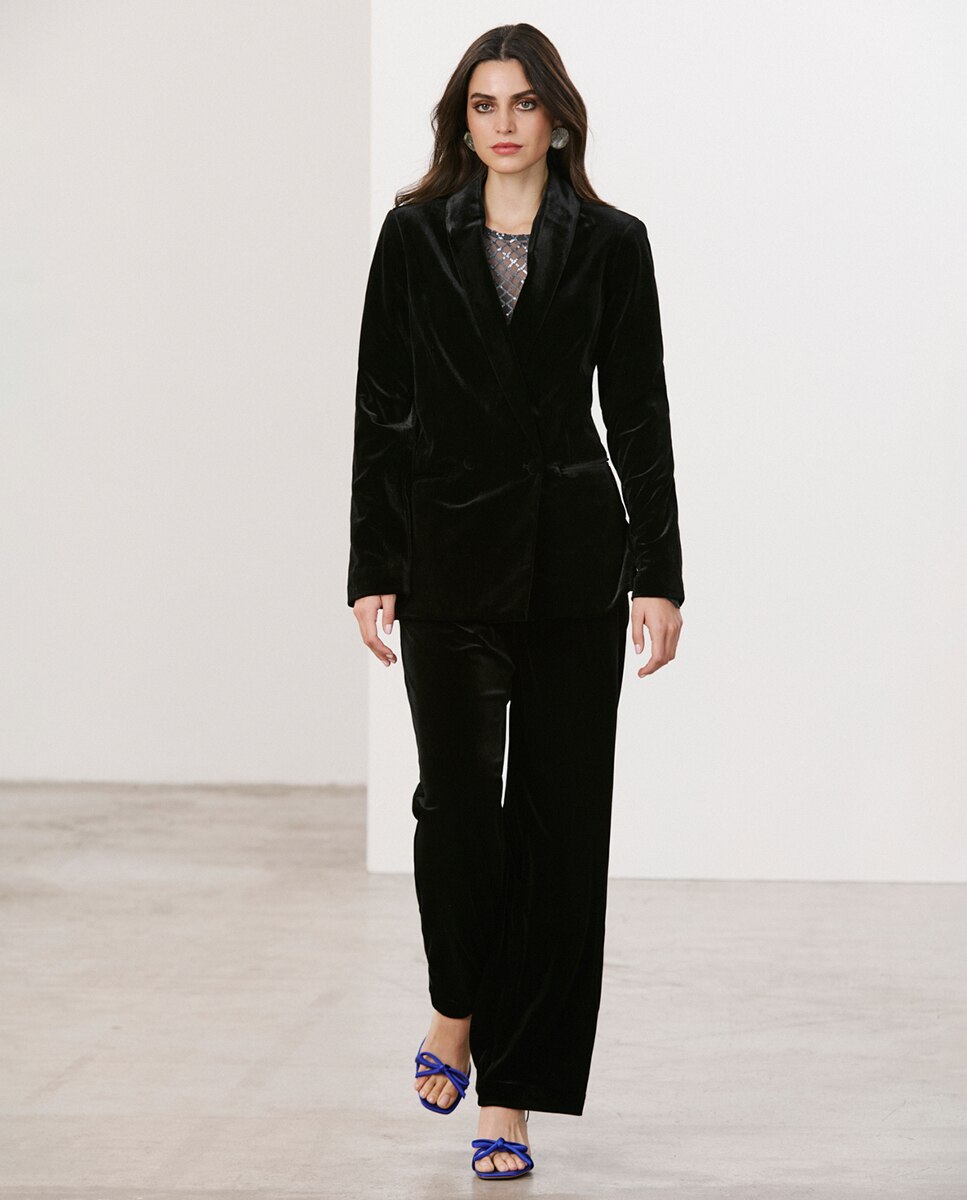 Pantalón de traje de mujer de terciopelo - Vero Moda - Negro Negro-1
