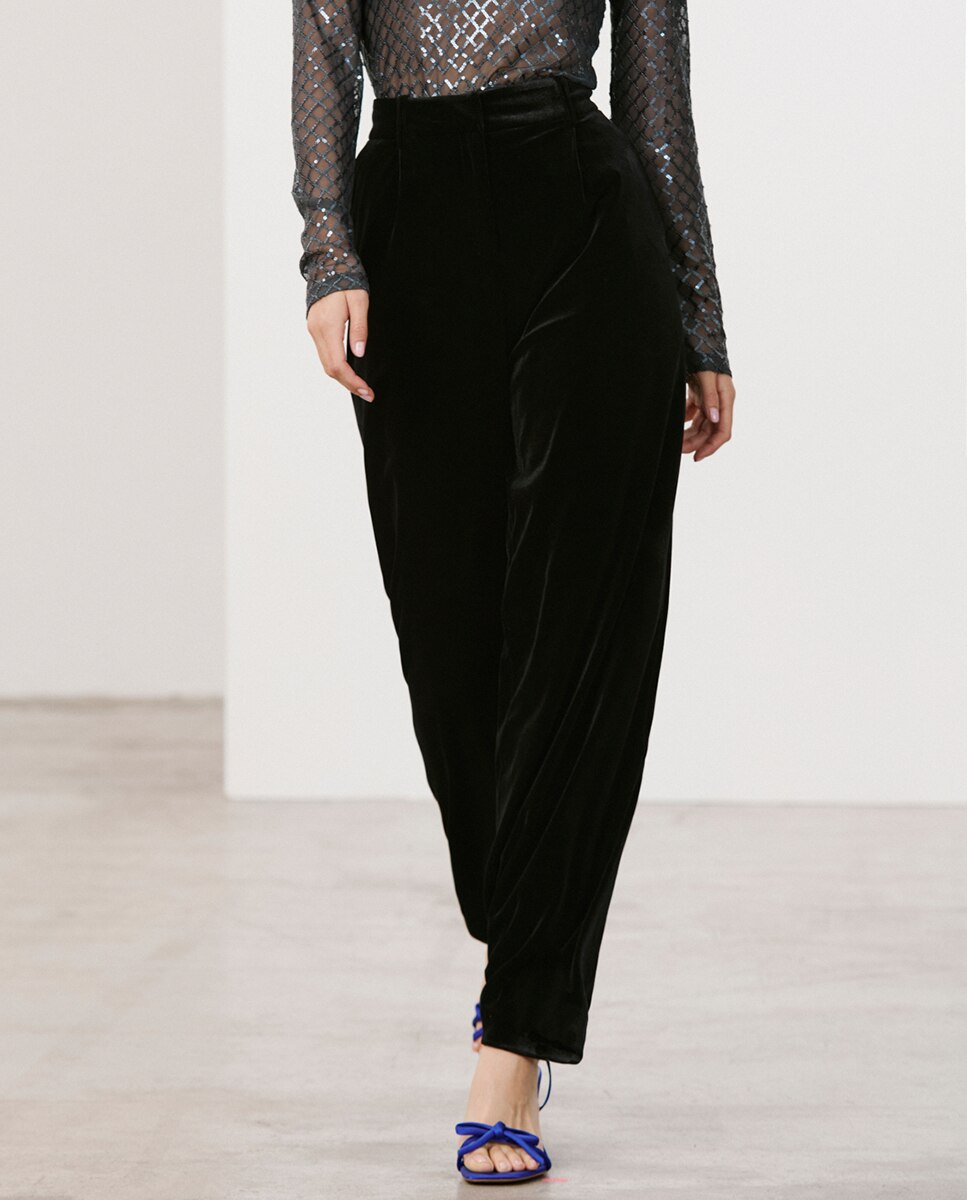 Pantalón de traje de mujer de terciopelo - Vero Moda - Negro Negro-2