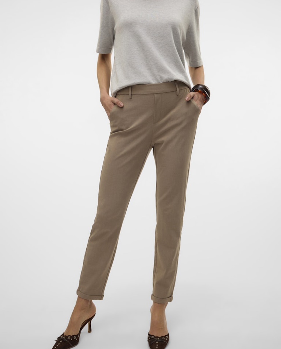 Pantalón de vestir de mujer con cintura elástica - Vero Moda - Caramelo Caramelo-4