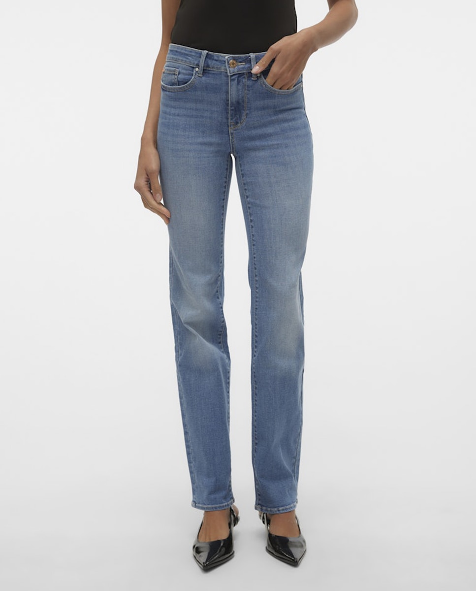 Jeans Straight com Efeito de Lavagem Azul-índigo-3