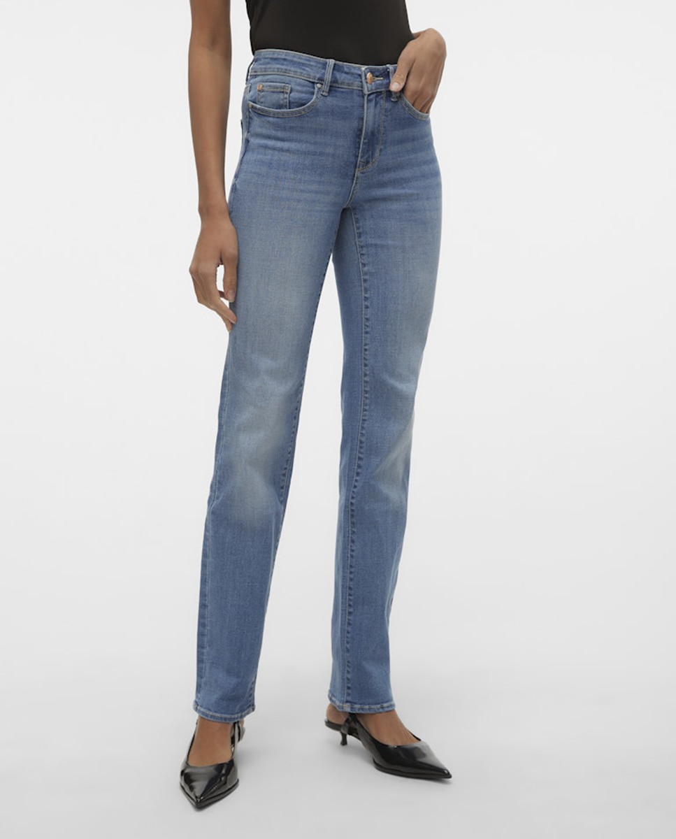 Jeans Straight com Efeito de Lavagem Azul-índigo-5