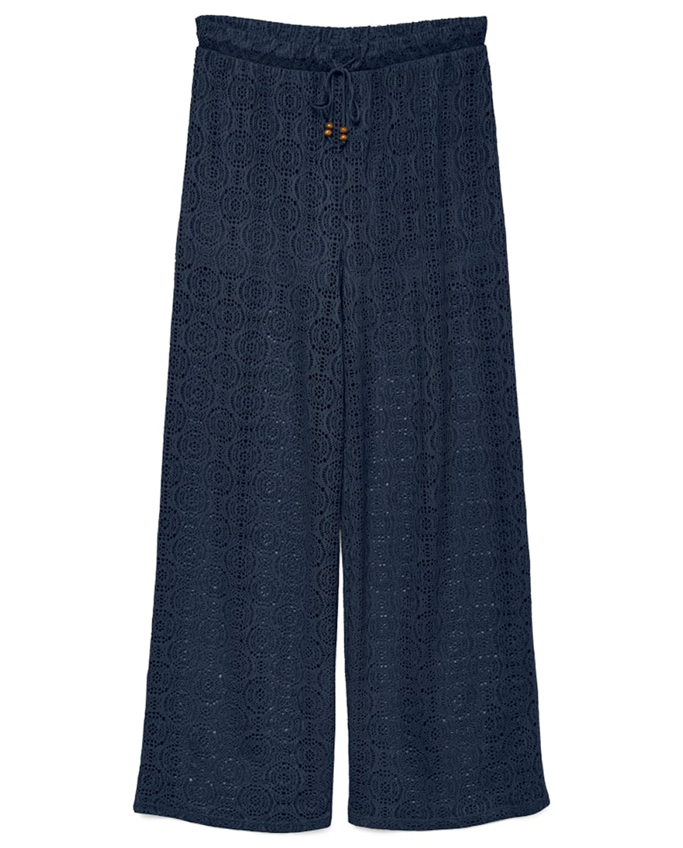 Calças com Desenho de Crochet e Forro Azul-marinho-6