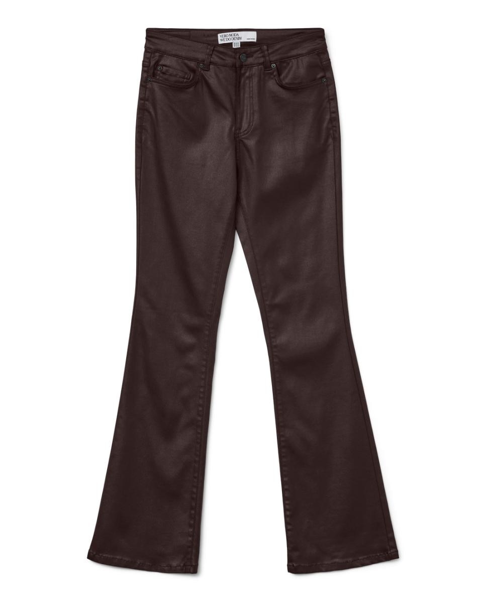 Jeans Flared com Efeito de Polipele Castanho-escuro-4