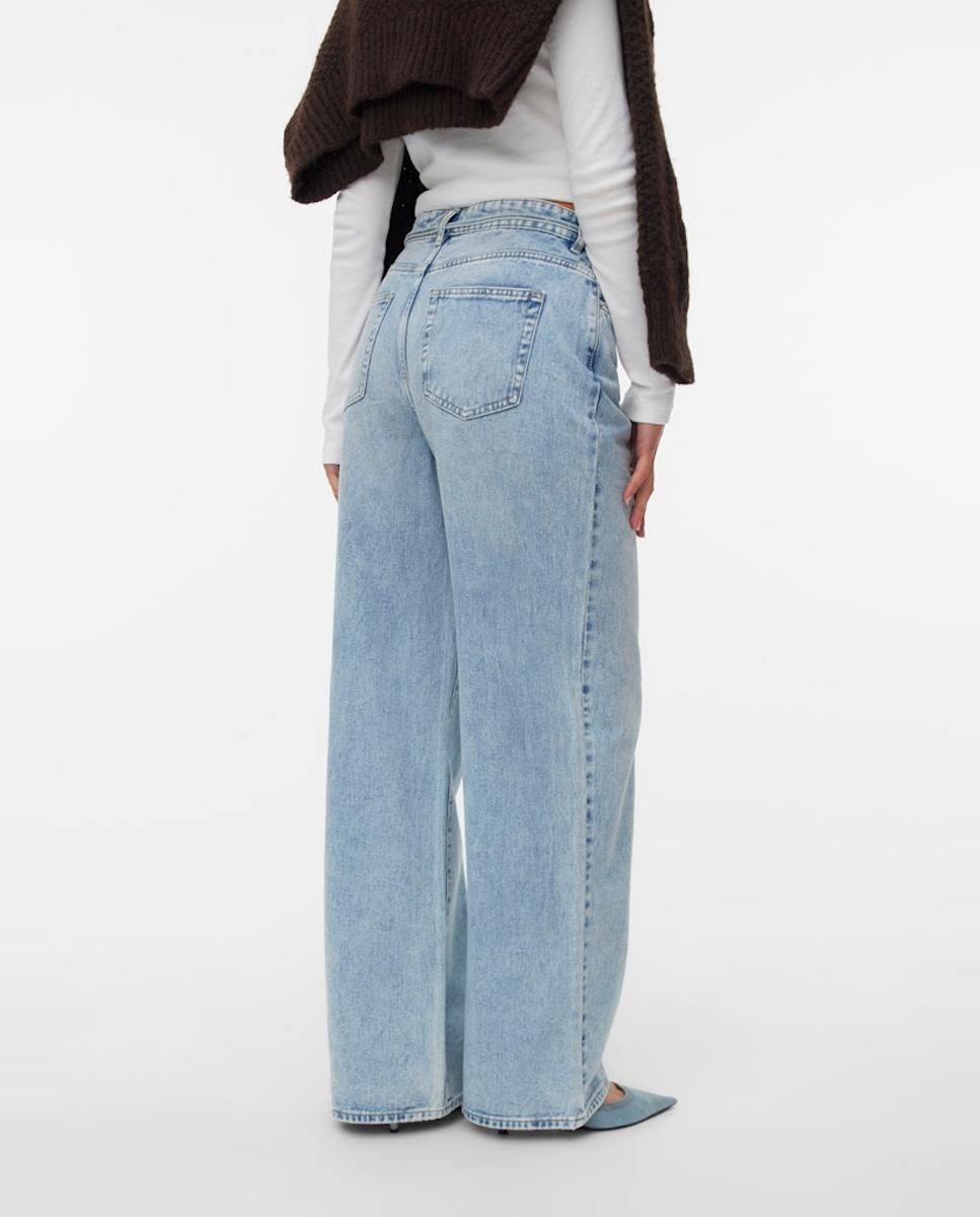 Calças Wide Leg com Cordão Azul-claro-4