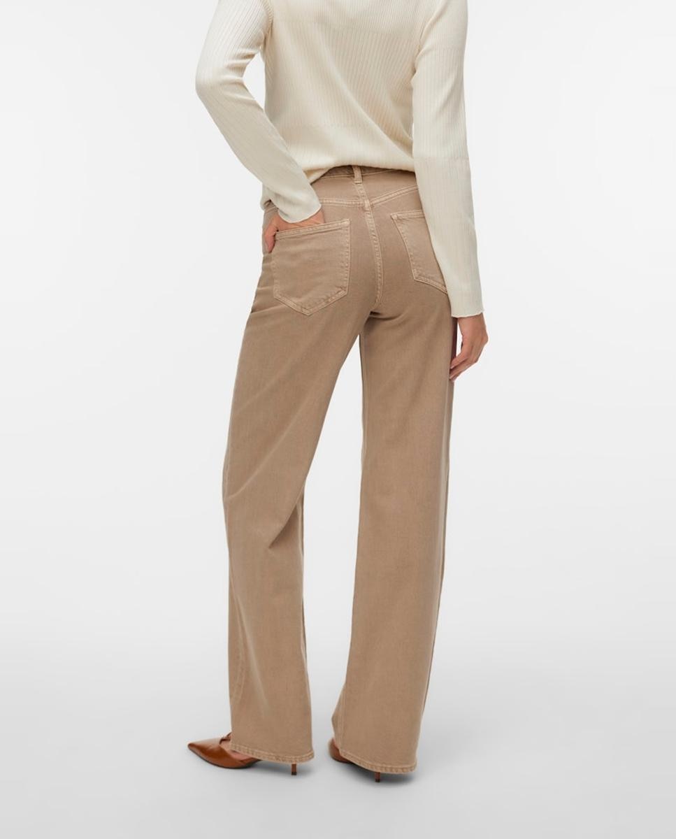Jeans Regular com Cintura Subida Bege-3