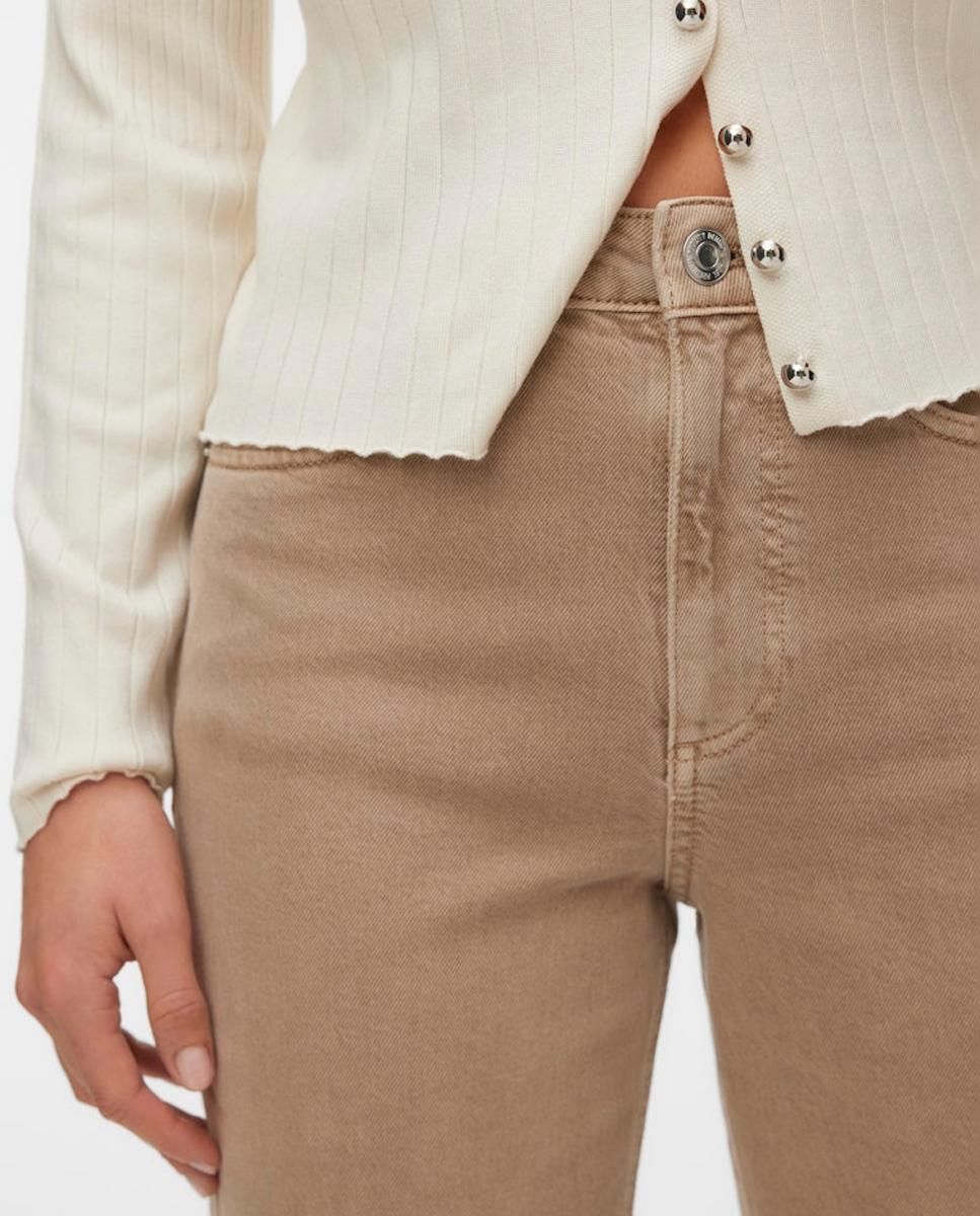 Jeans Regular com Cintura Subida Bege-4
