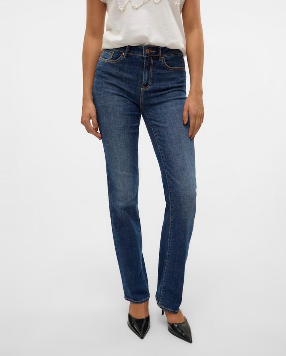 Jeans Straight com Cintura Média Azul-marinho-3
