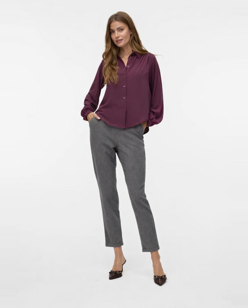 Pantalón de tela de mujer con cintura elástica - Vero Moda - Gris claro Gris claro-1