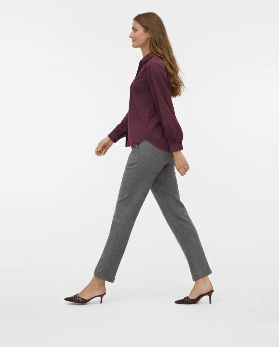 Pantalón de tela de mujer con cintura elástica - Vero Moda - Gris claro Gris claro-2