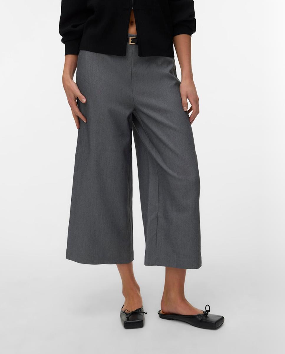 Pantalón culotte de mujer con cinturón - Vero Moda - Gris Gris-4