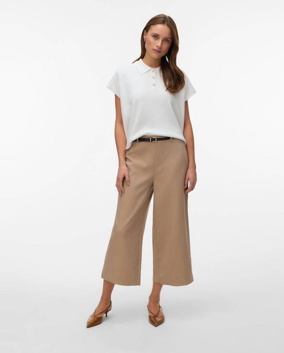 Pantalón culotte de mujer con cinturón - Vero Moda - Beige Beige-1