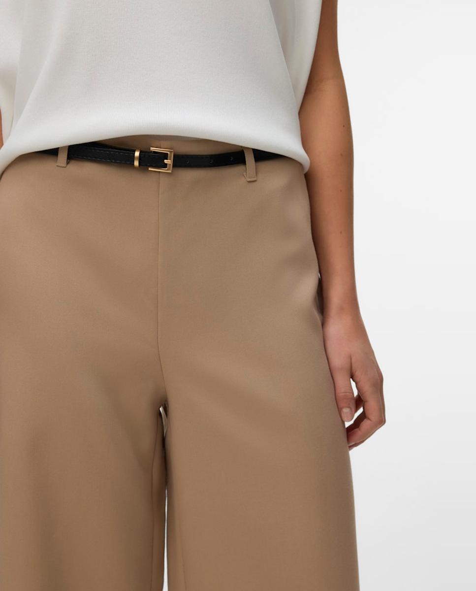 Pantalón culotte de mujer con cinturón - Vero Moda - Beige Beige-3