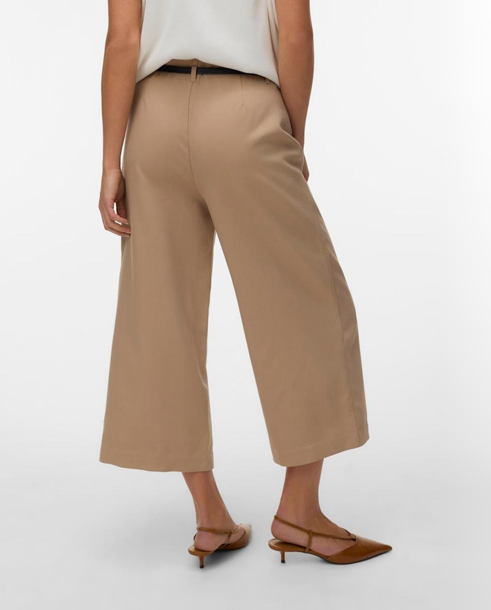 Pantalón culotte de mujer con cinturón - Vero Moda - Beige Beige-4