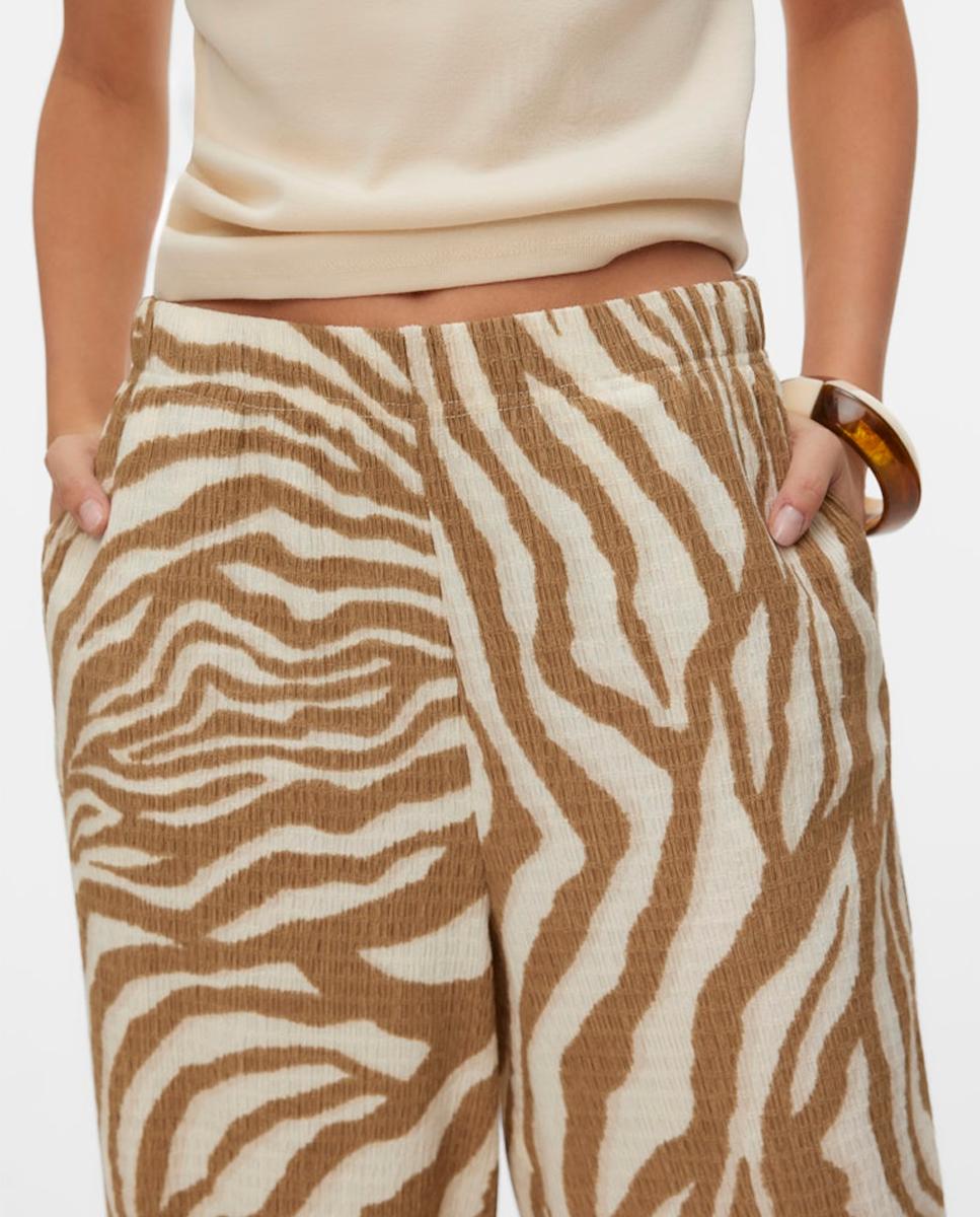 Calças Wide Leg Estampadas Camel-4